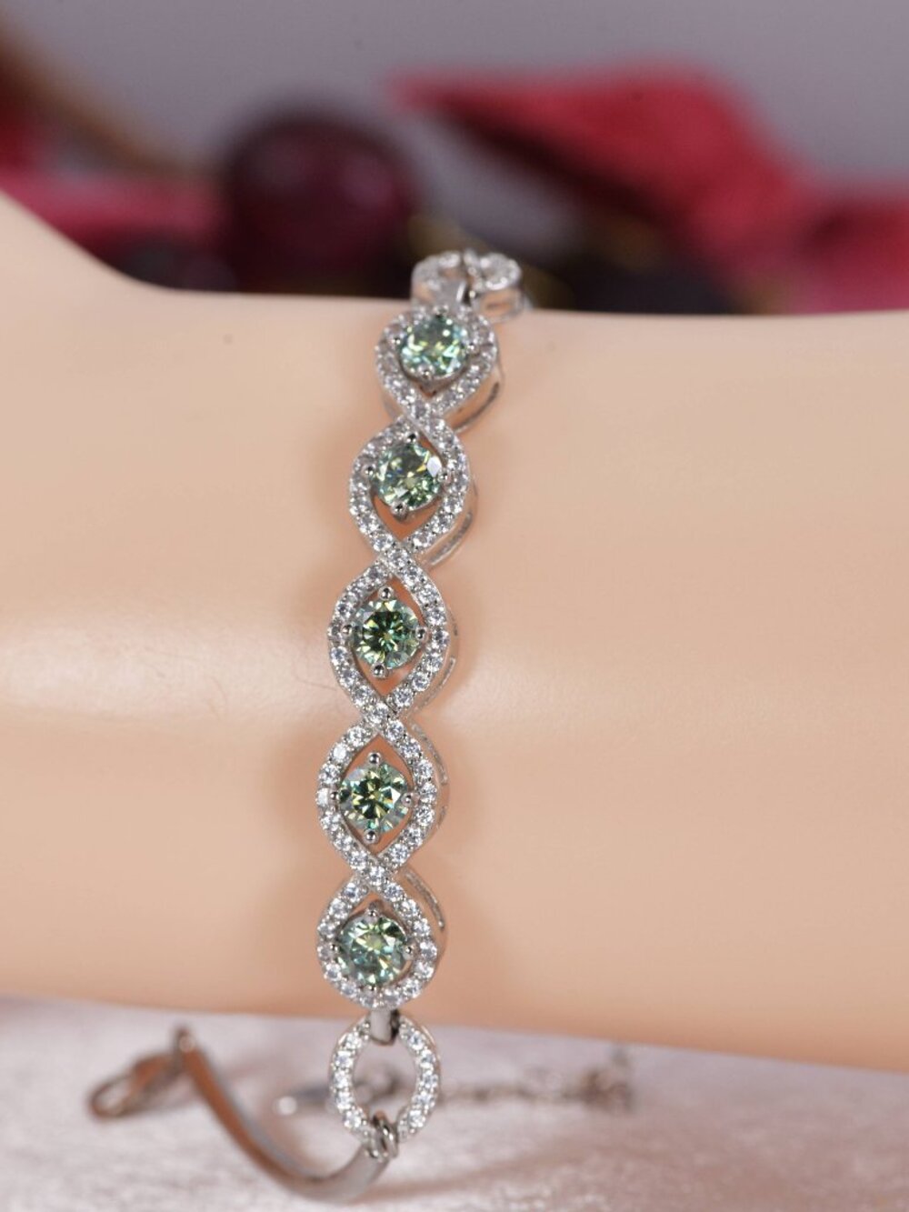 2.5 ct Blue Green Moissanite Bangle Bracelet 925 Sterling NWT 7"